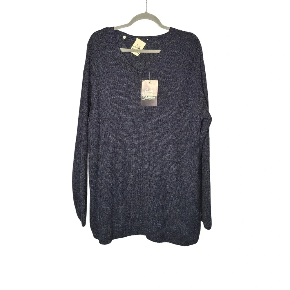 Tandem Firenze Navy Wool Blend V-Neck Knit Sweater Made in Italy XL NWT*READ